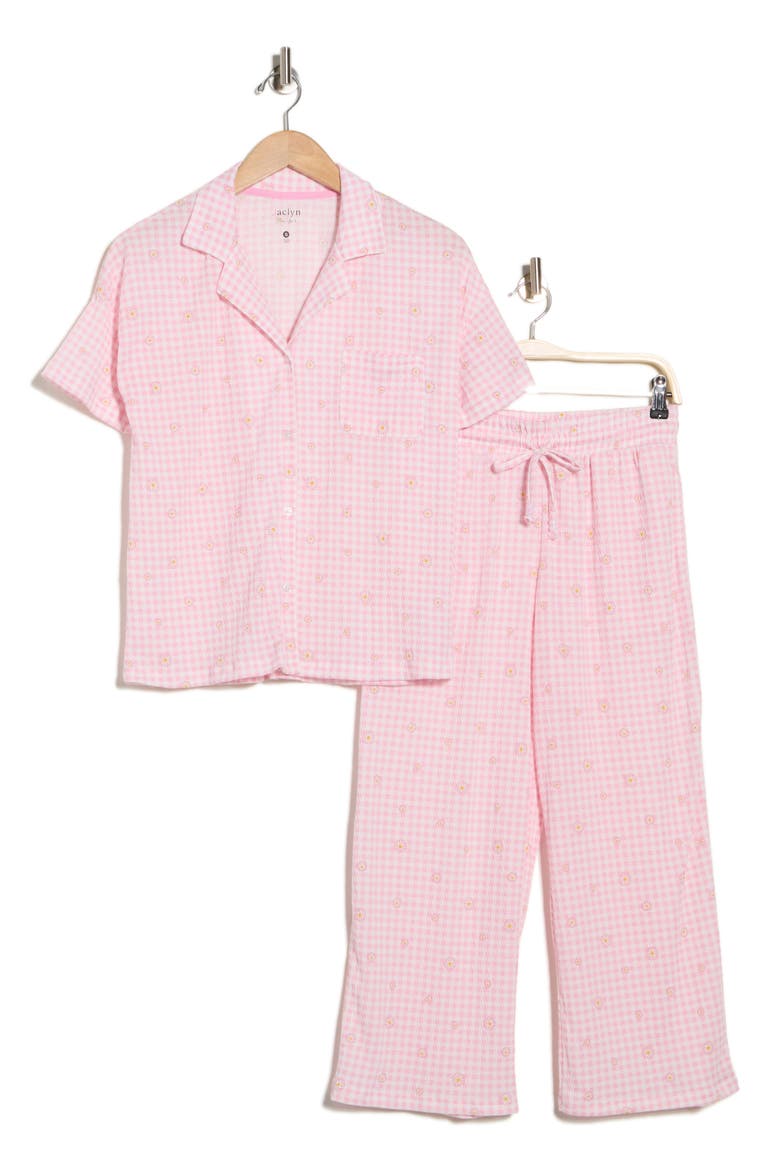 Short Sleeve Top & Crop Pants Pajamas, Alternate, color, DITSY GINGHAM