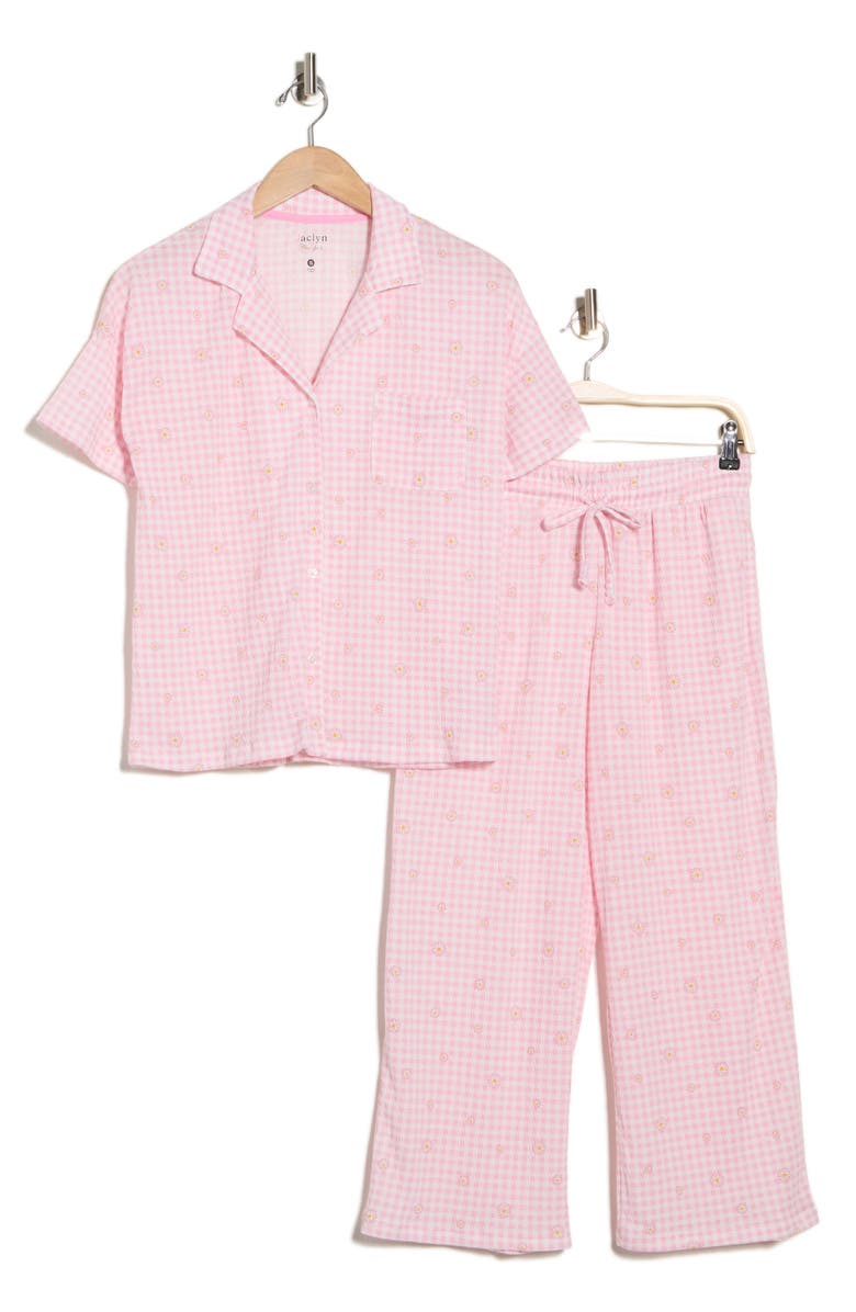 JACLYN Short Sleeve Top & Crop Pants Pajamas, Main, color, Ditsy Gingham