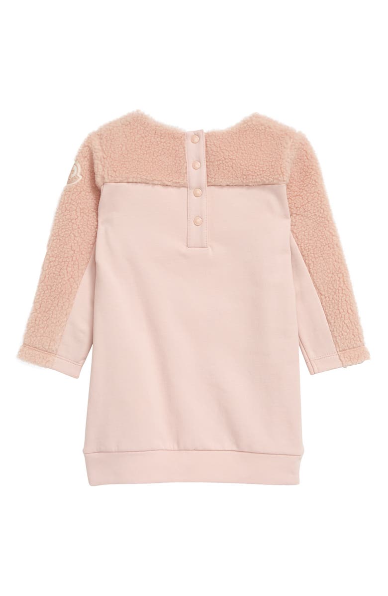 Moncler Logo Faux Shearling & Cotton Fleece Sweatshirt Dress, Alternate, color, 