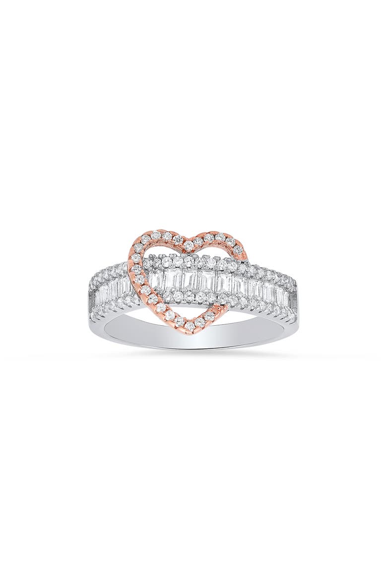 Sterling Silver Two-Tone Cubic Zirconia Heart Ring, Main, color, SILVER