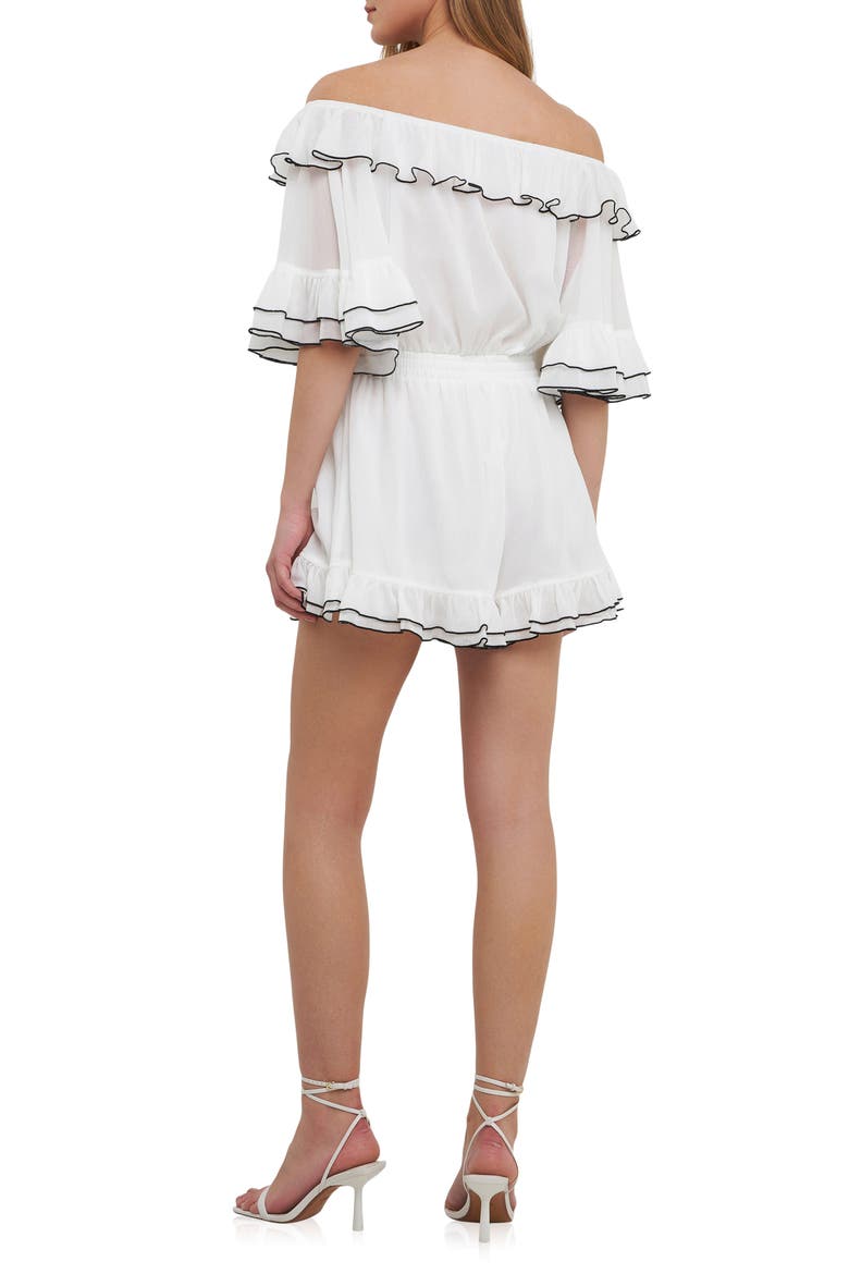 Contrast Edge Off the Shoulder Romper, Alternate, color, WHITE/ BLACK