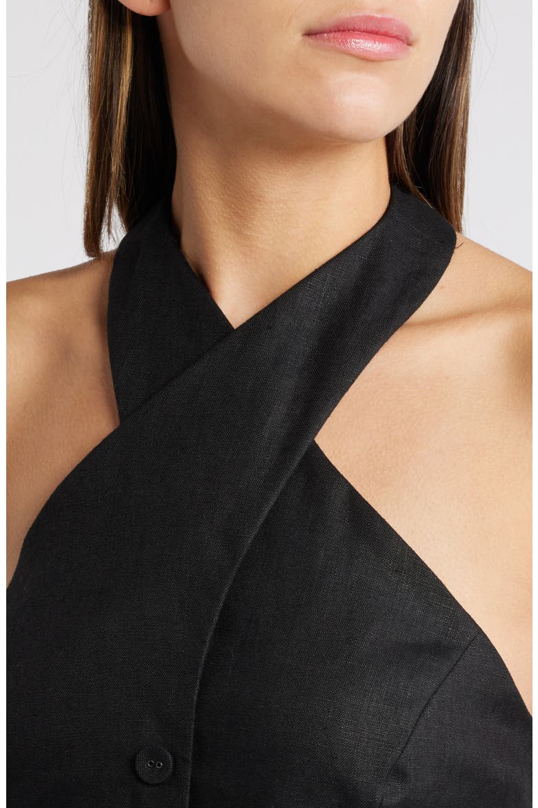 Tate Cross Neck Linen Top, Alternate, color, BLACK