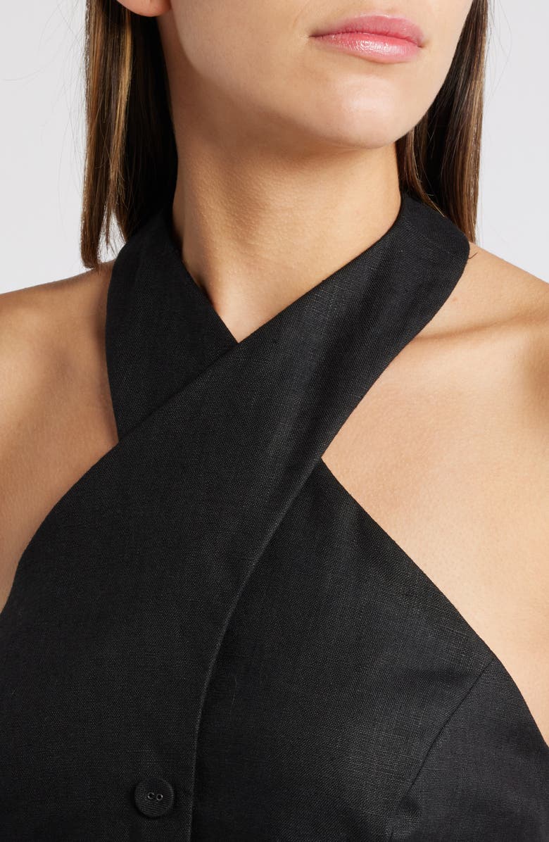 Reformation Tate Cross Neck Linen Top, Alternate, color, Black