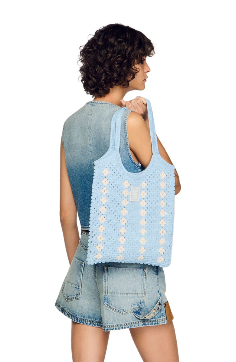 SANDRO Cropped studded denim vest, Alternate, color, Blue Jean