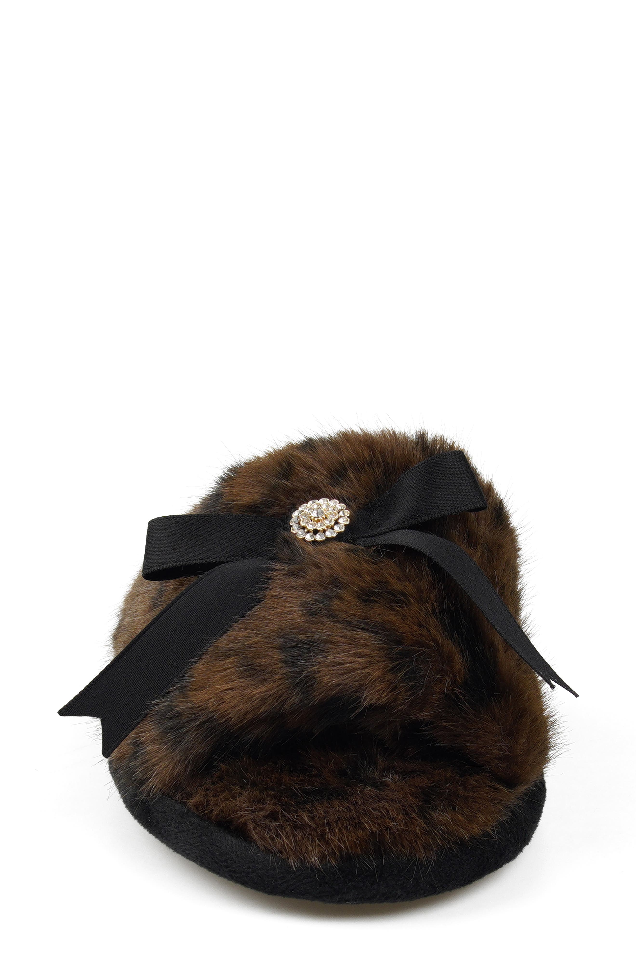 Candie's Wendy Faux Fur Slide Sandal, Alternate, color, Brown