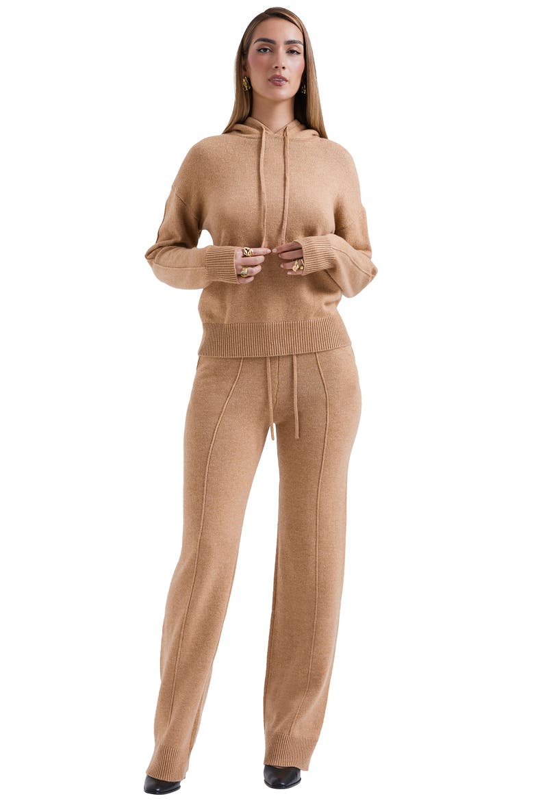 Yalina Tie Waist Knit Track Pants, Alternate, color, CAMEL