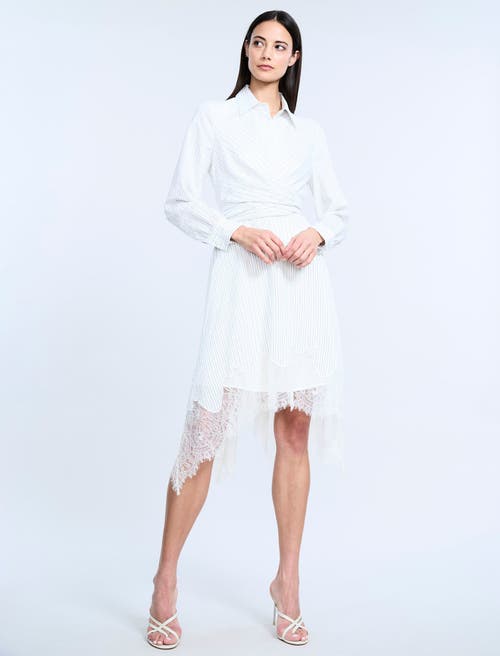 Bcbg Striped Shirt Dress With Lace In White