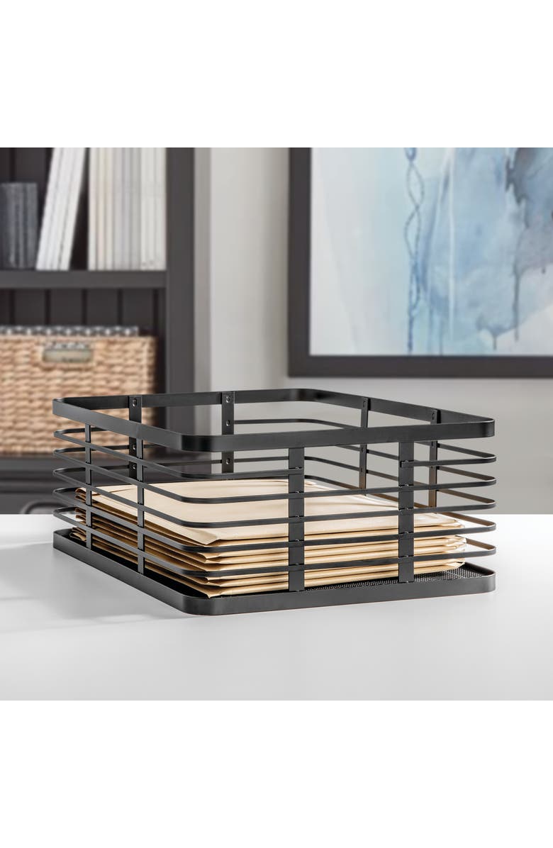 mDesign Metal Pantry Basket with Handles - Set of 2 - Matte Black, Alternate, color, Matte Black