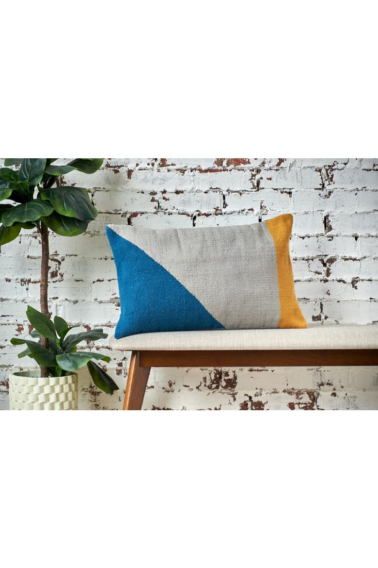 Rory Blue Sand & Gold Cotton Blend Accent Pillow 14" x 22", Alternate, color, Grey