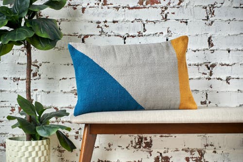 Carol & Frank Rory Blue Sand & Gold Cotton Blend Accent Pillow 14" X 22" In Multi