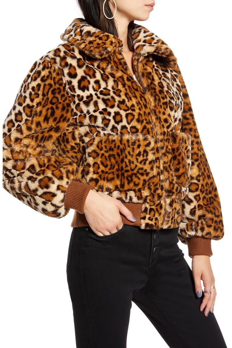 Leopard Faux Fur Bomber Jacket, Alternate, color, TAN- BROWN FAUX LEOPARD