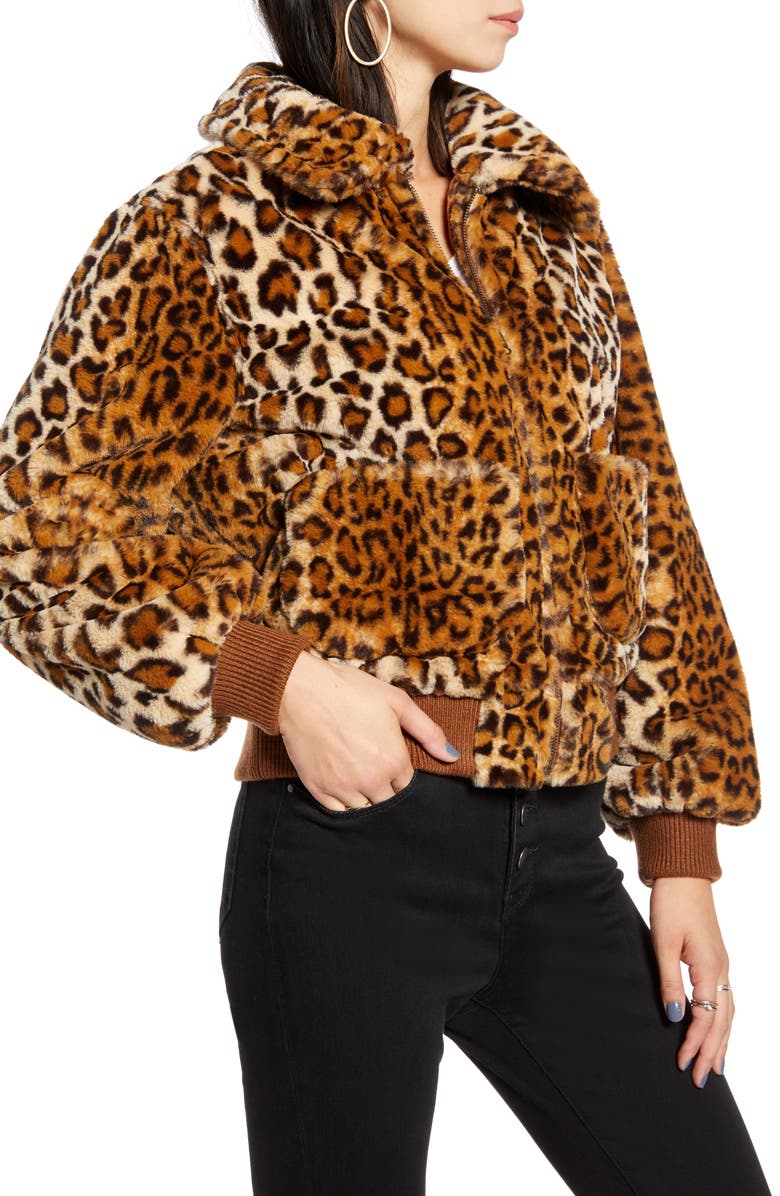 Treasure & Bond Leopard Faux Fur Bomber Jacket, Alternate, color,
