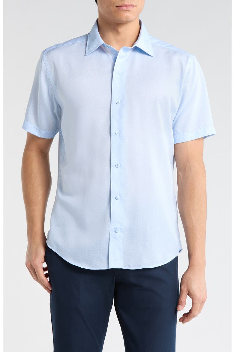 Micro Floral Print Short Sleeve Shirt, Main, color, SKY/ WHITE