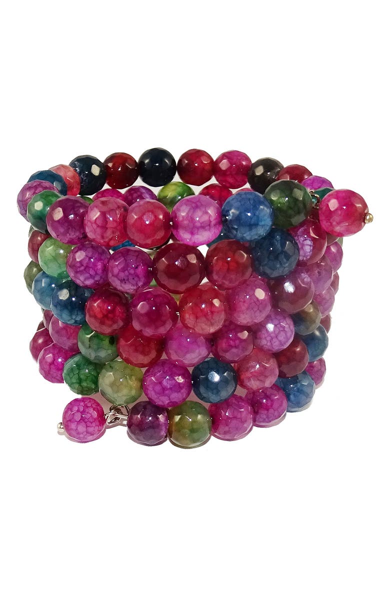 SAVVY CIE JEWELS Faceted Multicolor Agate Coil Wrap Bracelet, Main, color,