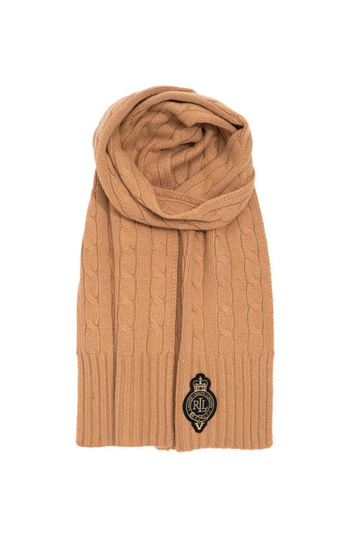 Lauren Ralplh Lauren Cable Crest Patch Scarf In Brown