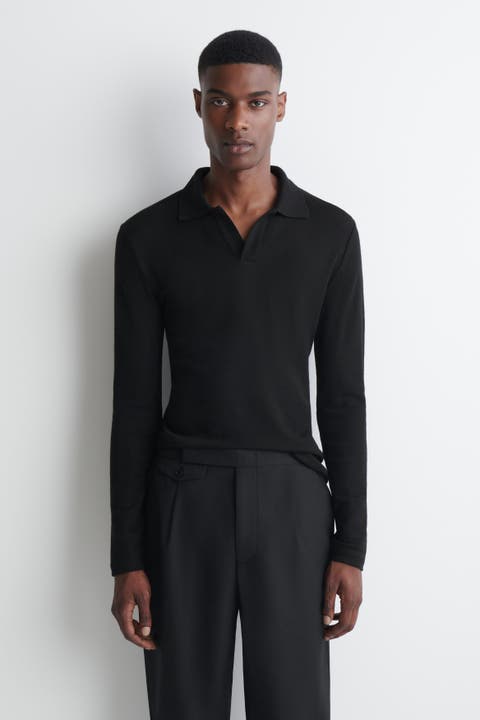 Slim Wool-Jersey Open-Collar Polo Shirt