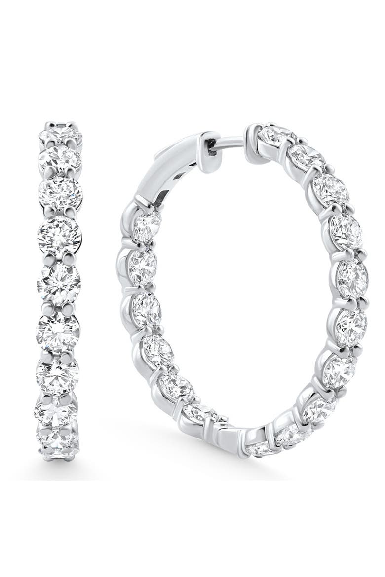 7Ct TW Round Diamond Inside Outside Hoops Vault Lock 14k Gold Lab Grown, Main, color, 14k White Gold