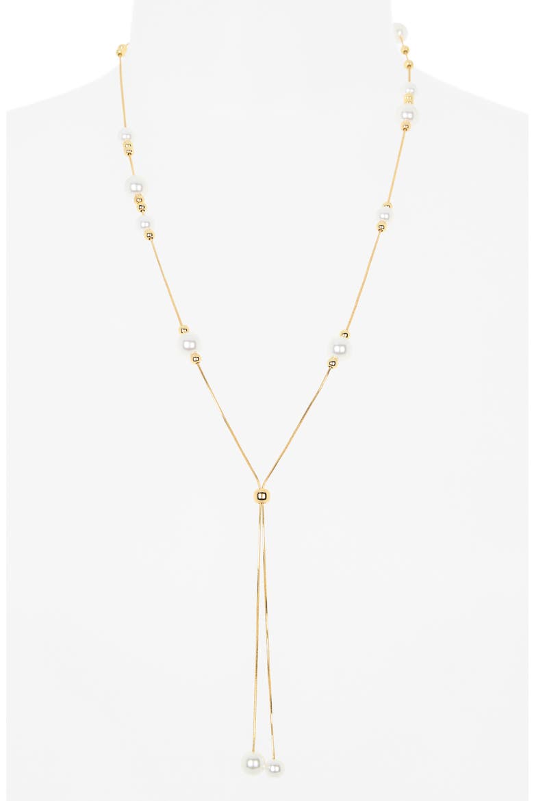 Demi Fine Faux Pearl Lariat Necklace, Alternate, color, WHITE- GOLD