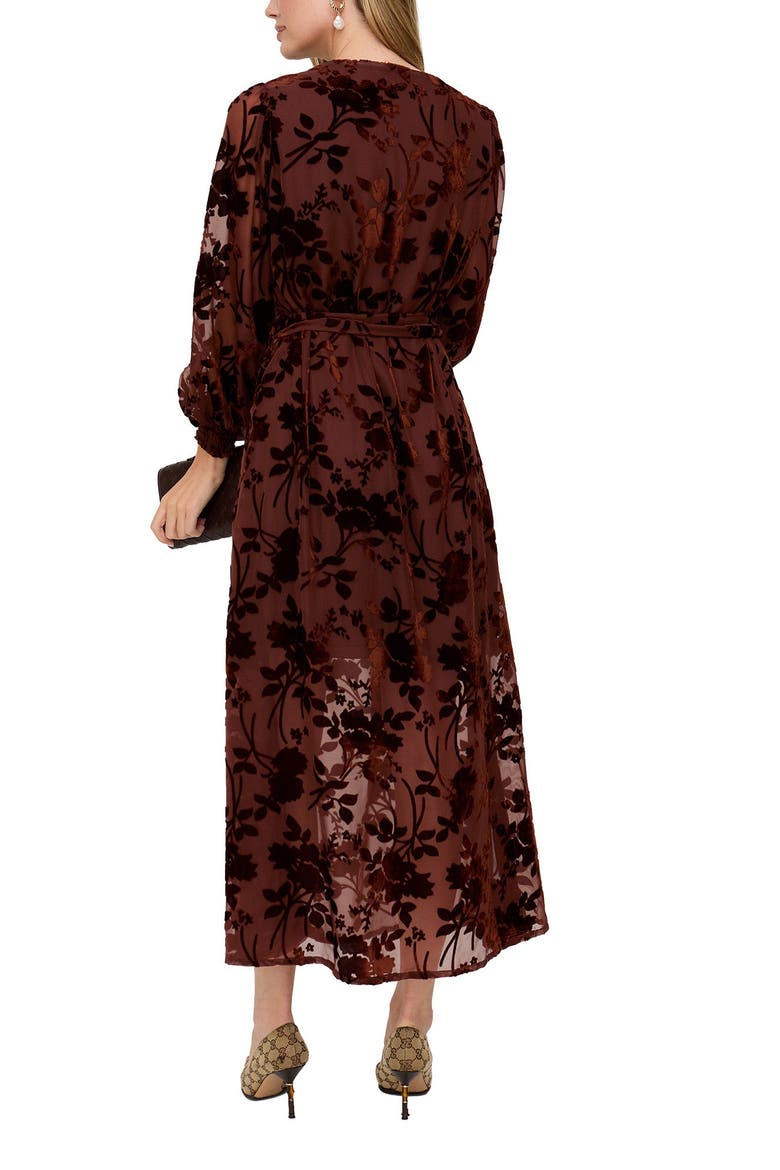 Brezze High Neck Velvet Burnout Maxi Dress, Alternate, color, Brown