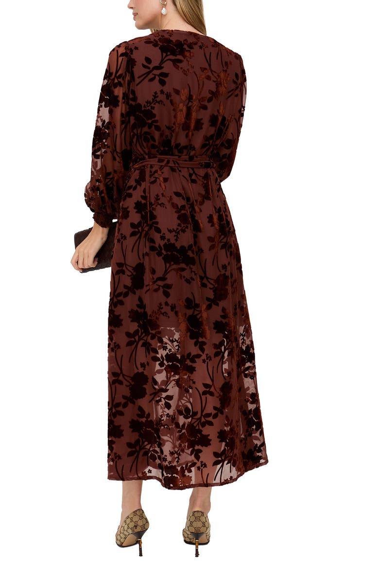 Lily and Lionel London Brezze High Neck Velvet Burnout Maxi Dress, Alternate, color, Brown
