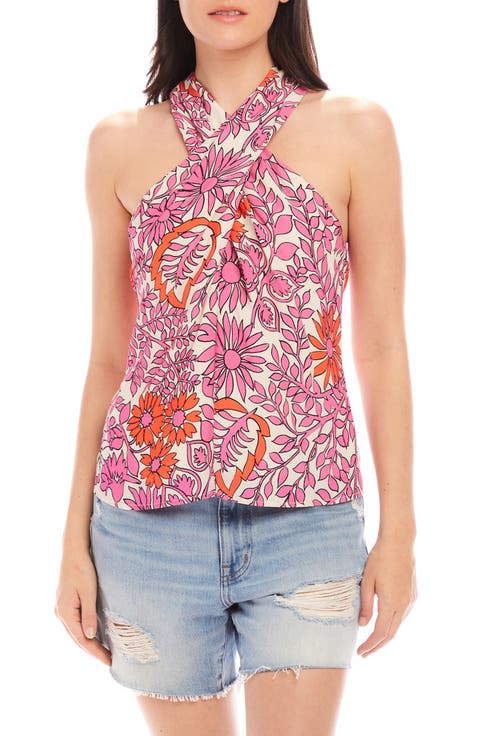 Sasha Floral Crossover Crepe Halter Top