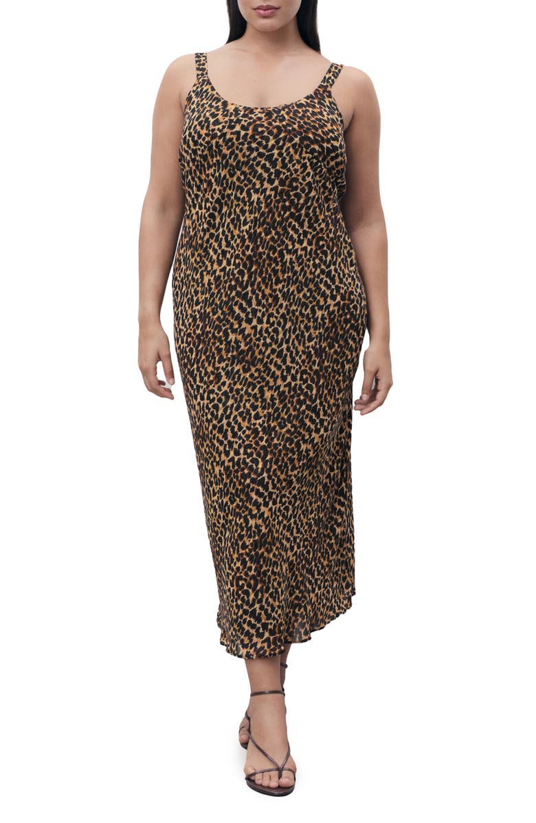 MANGO Animal Print Midi Dress, Alternate, color, Black