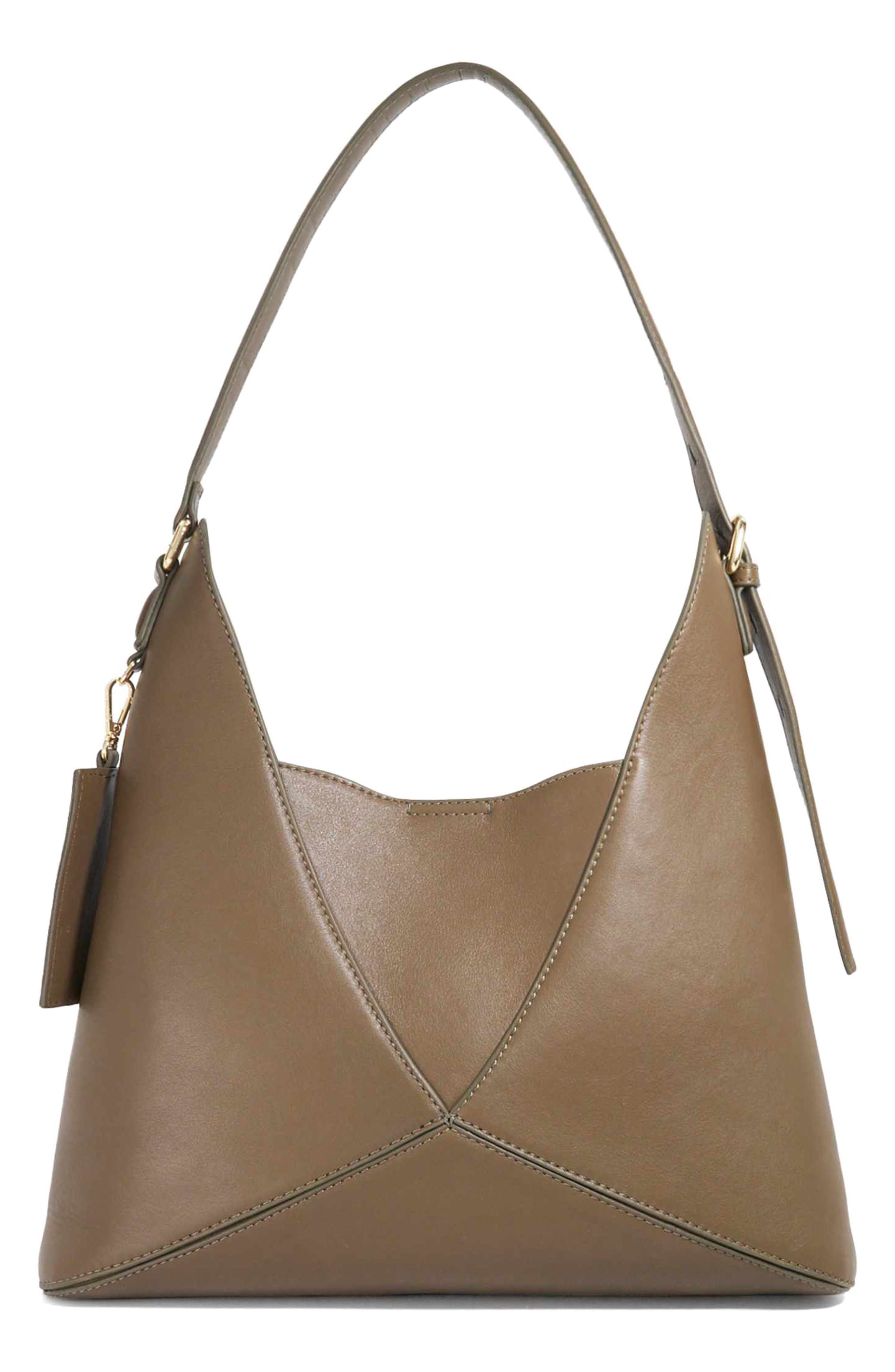 Dune London Dinidearest Leather Shoulder Bag, Alternate, color, Khaki