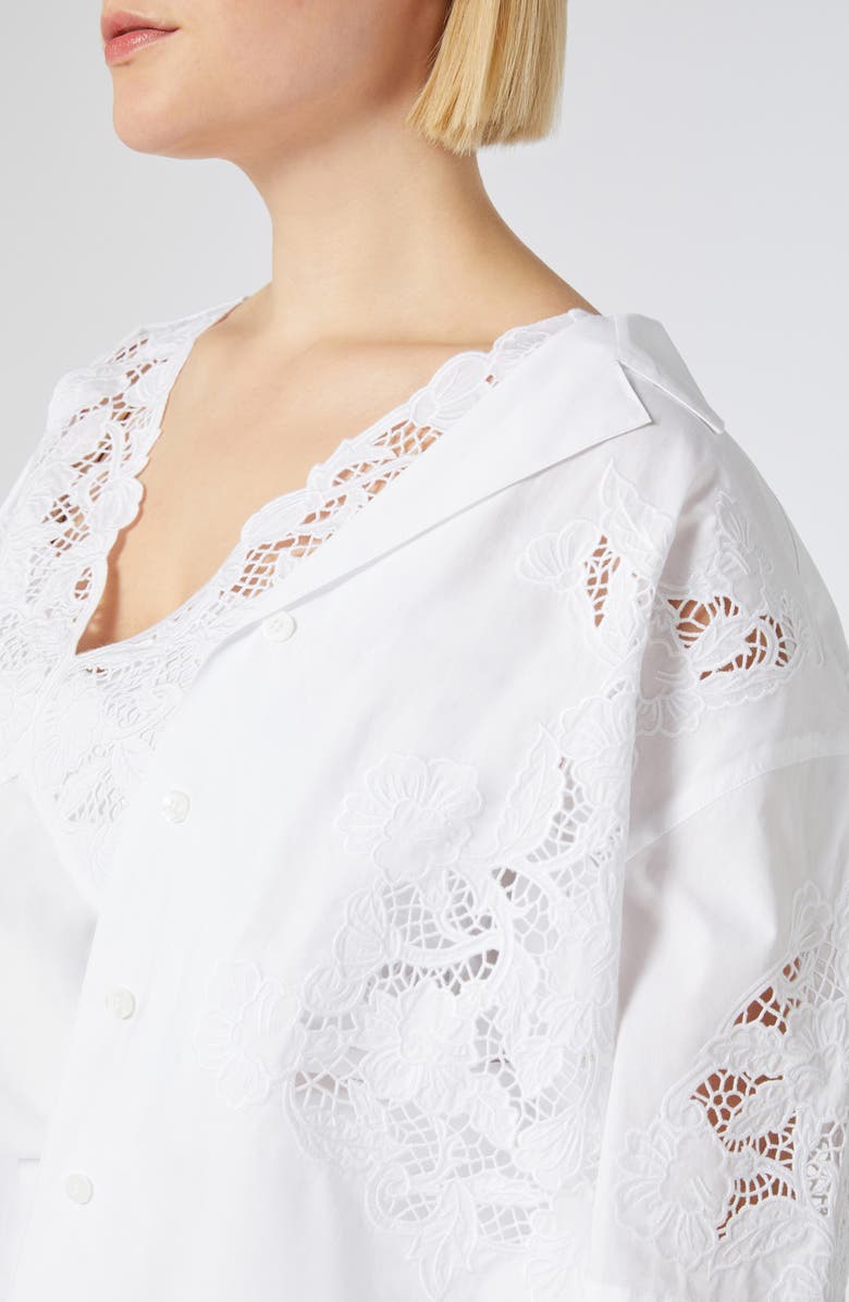 Marina Rinaldi Turchia Cotton Poplin Camp Shirt, Alternate, color, Optical White