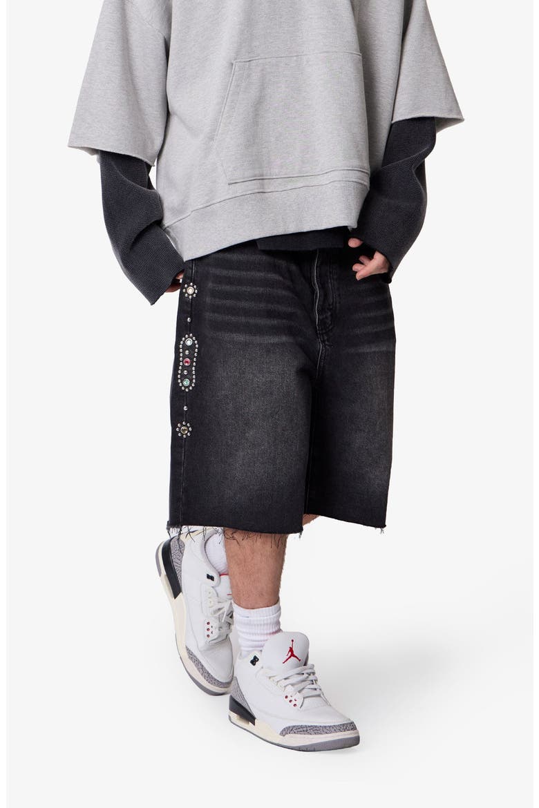 Baggy Mojave Embellished Cutoff Denim Shorts, Alternate, color, BLACK