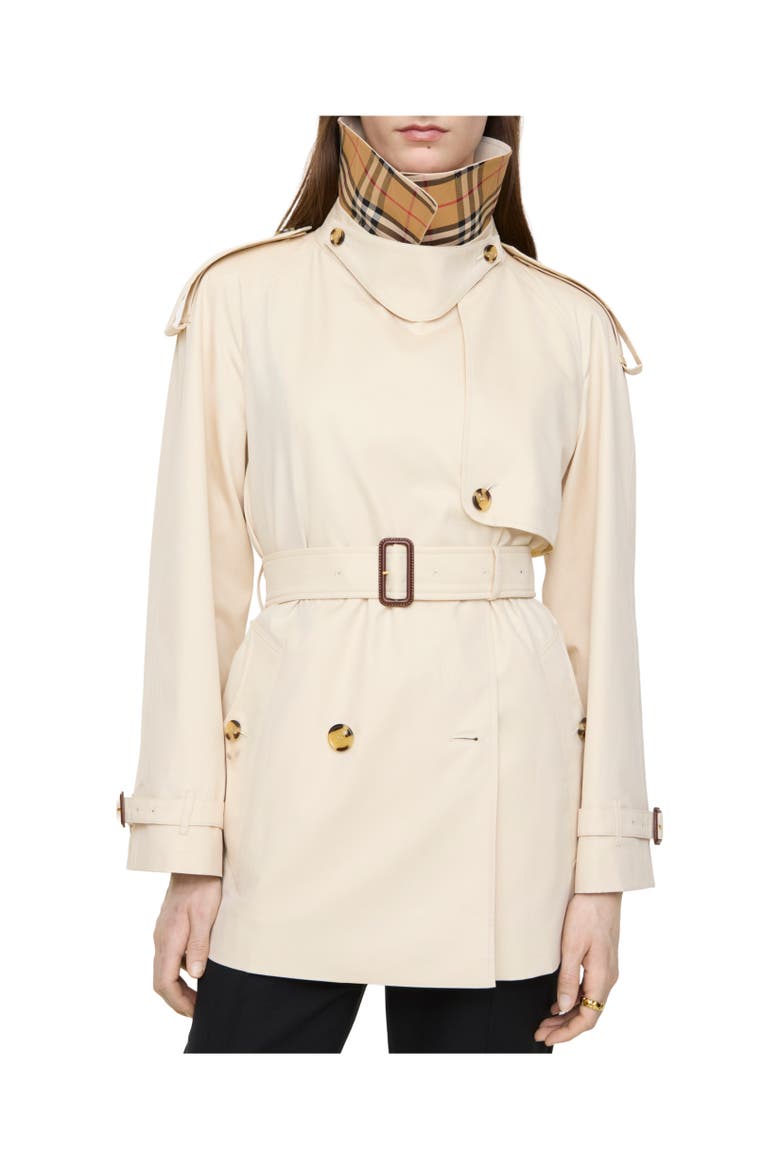 Short Tropical Gabardine Fitzrovia Trench Coat, Alternate, color, Stone beige