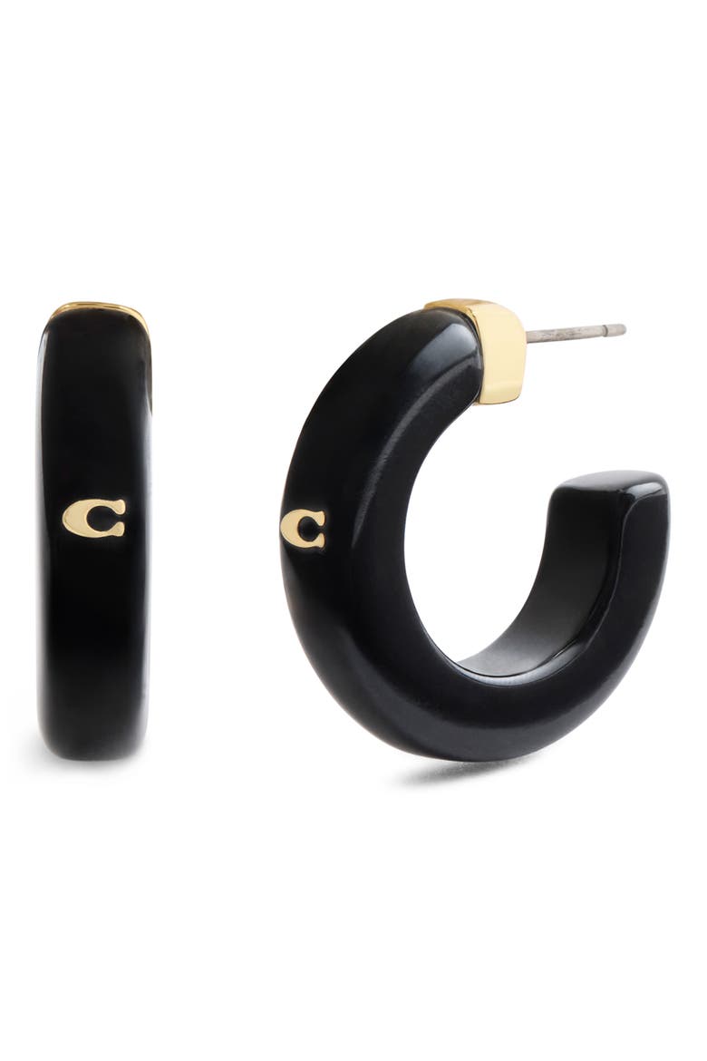 Resin C Hoop Earrings, Main, color, BLACK/ GOLD