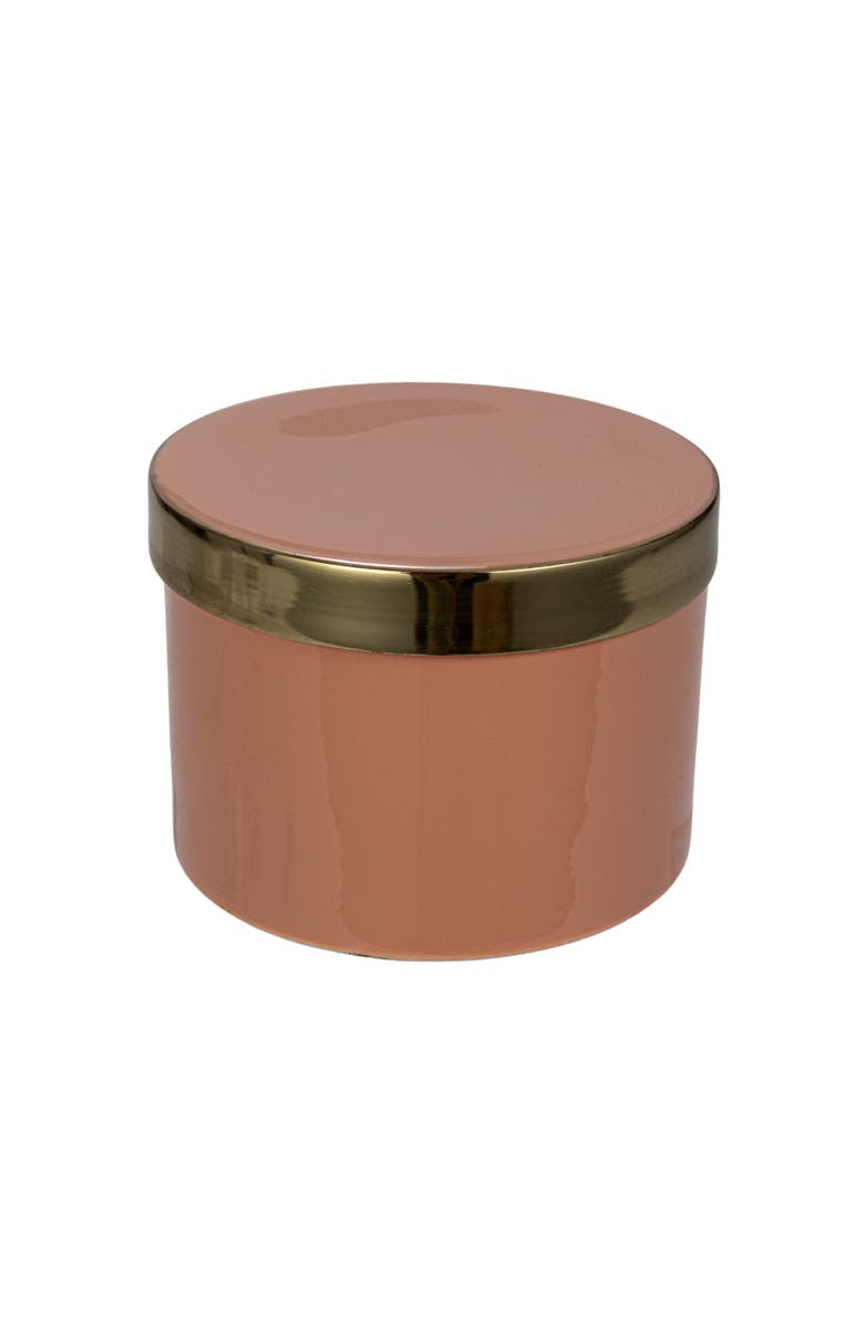 Storied Home Enameled Metal Box with Shiny Interior, Pink and Gold, Main, color, Pink