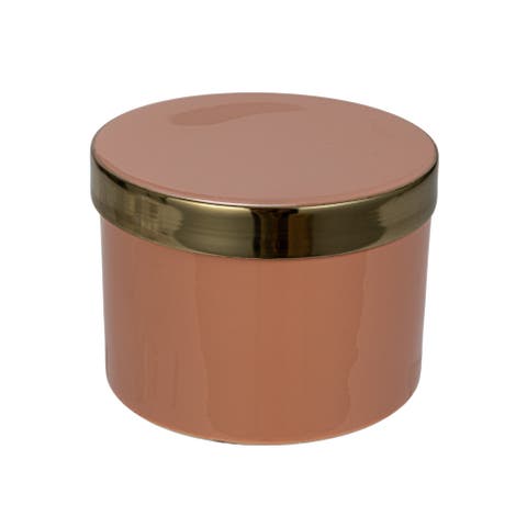 Enameled Metal Box with Shiny Interior, Pink and Gold
