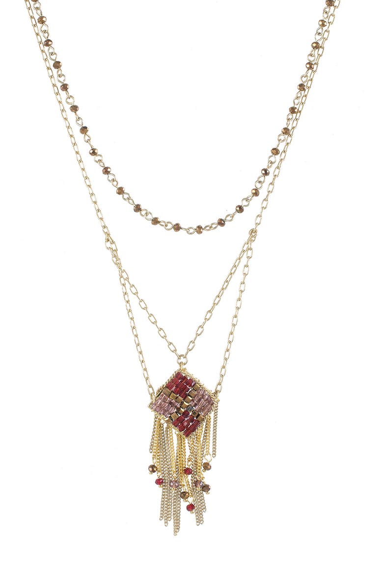 JARDIN Beaded Fringe Pendant Layered Necklace, Main, color, 