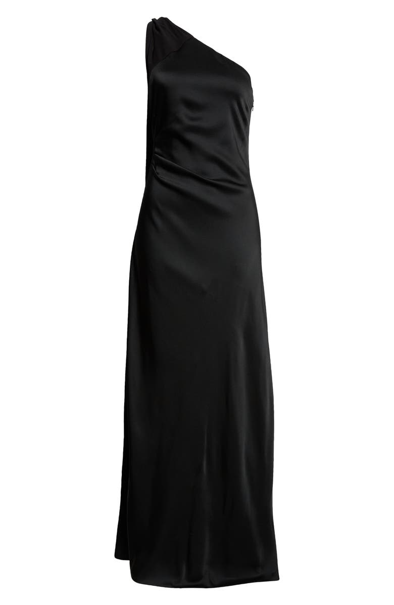 Max Mara Studio Bernard One-Shoulder Reverse Satin Gown with Scarf Detail, Alternate, color,