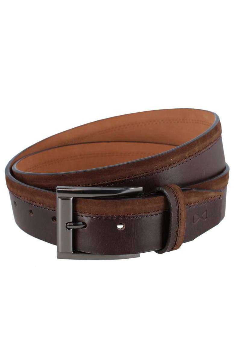 Trafalgar Santiago Mixed Genuine Leather Stitched 38mm Casual Belt, Main, color, Brown