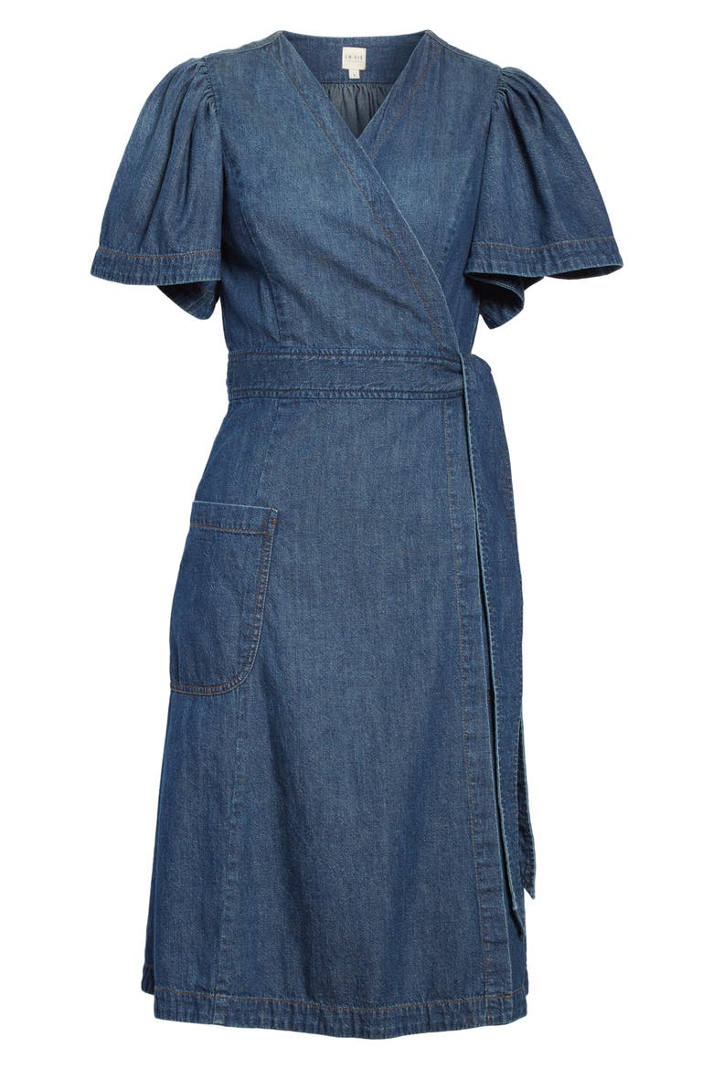 Denim Wrap Dress, Alternate, color, AVIGNON WASH