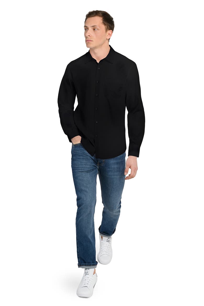 Hudson Reworked Slim Fit Solid Cotton Button-Up Shirt, Alternate, color, BLACK