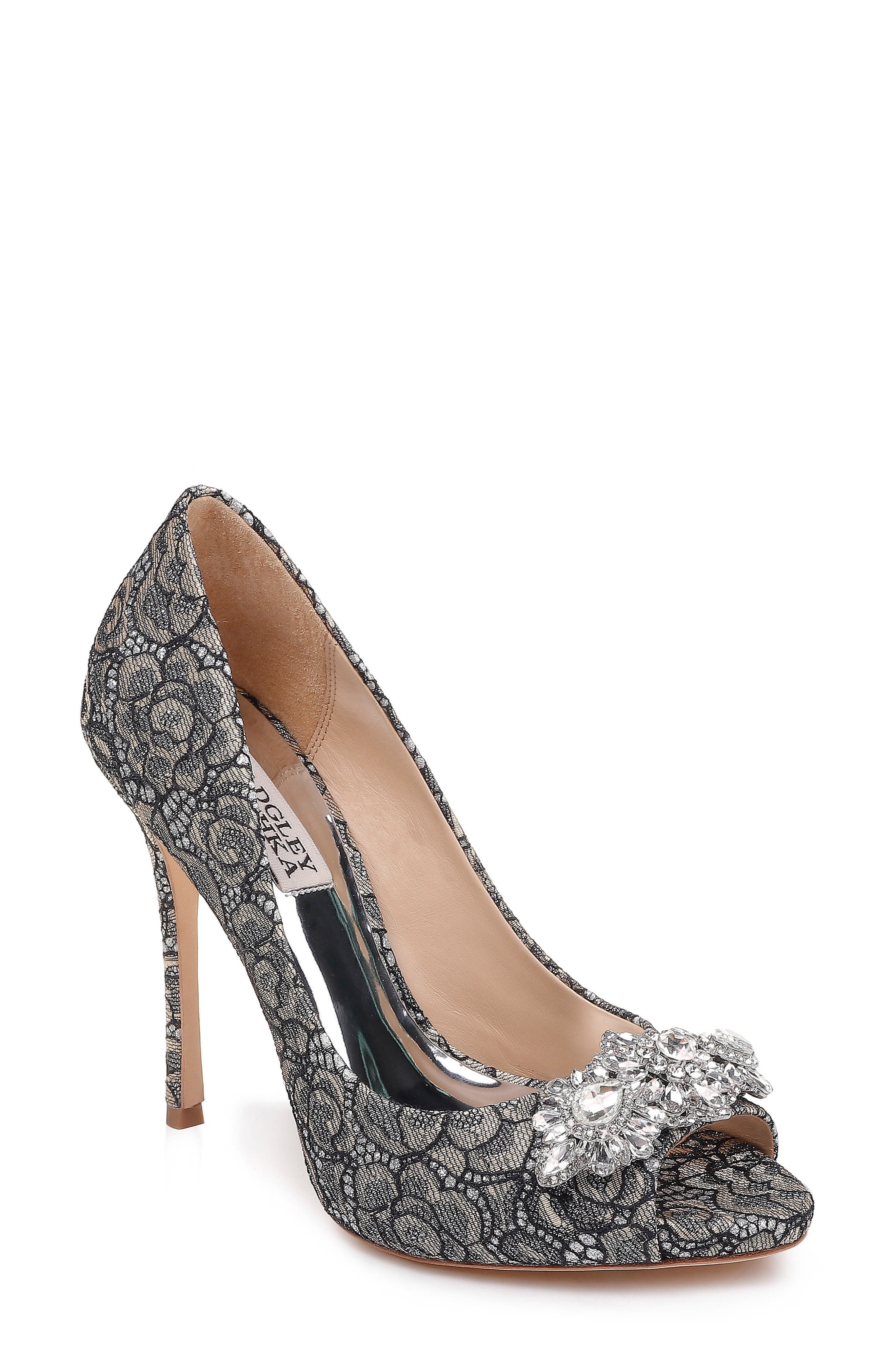 Badgley Mischka Collection Badgley Mischka Crystal Embellished Lace Pump, Main, color, 