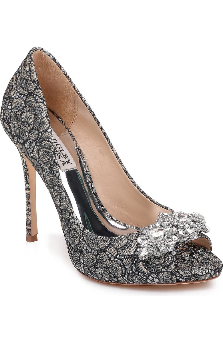 Badgley Mischka Collection Badgley Mischka Crystal Embellished Lace Pump, Main, color,