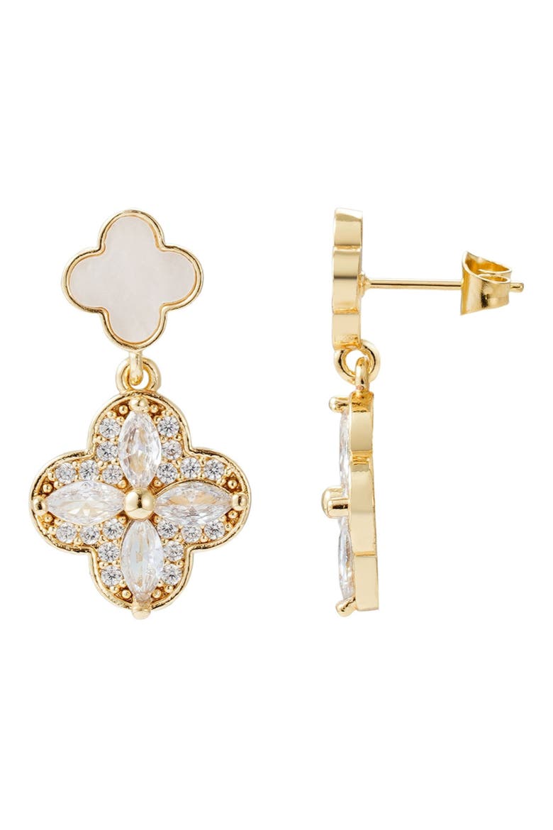 Mother-of-Pearl & Crystal Flower Drop Earrings, Alternate, color, WHITE