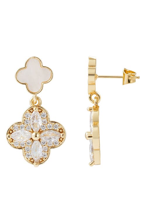 Adornia 14k Gold Plated Mother Of Pearl And Cz Clover Drop Earrings In Gold