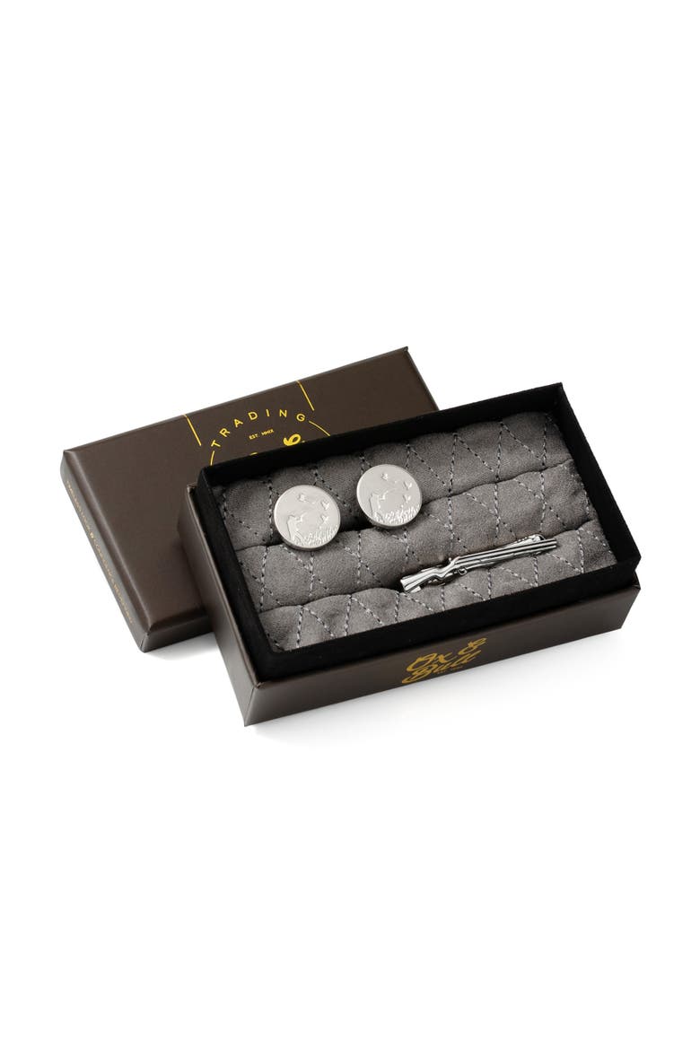 Hunters Cuff Links & Tie Clip Gift Set, Alternate, color, SILVER MULTI