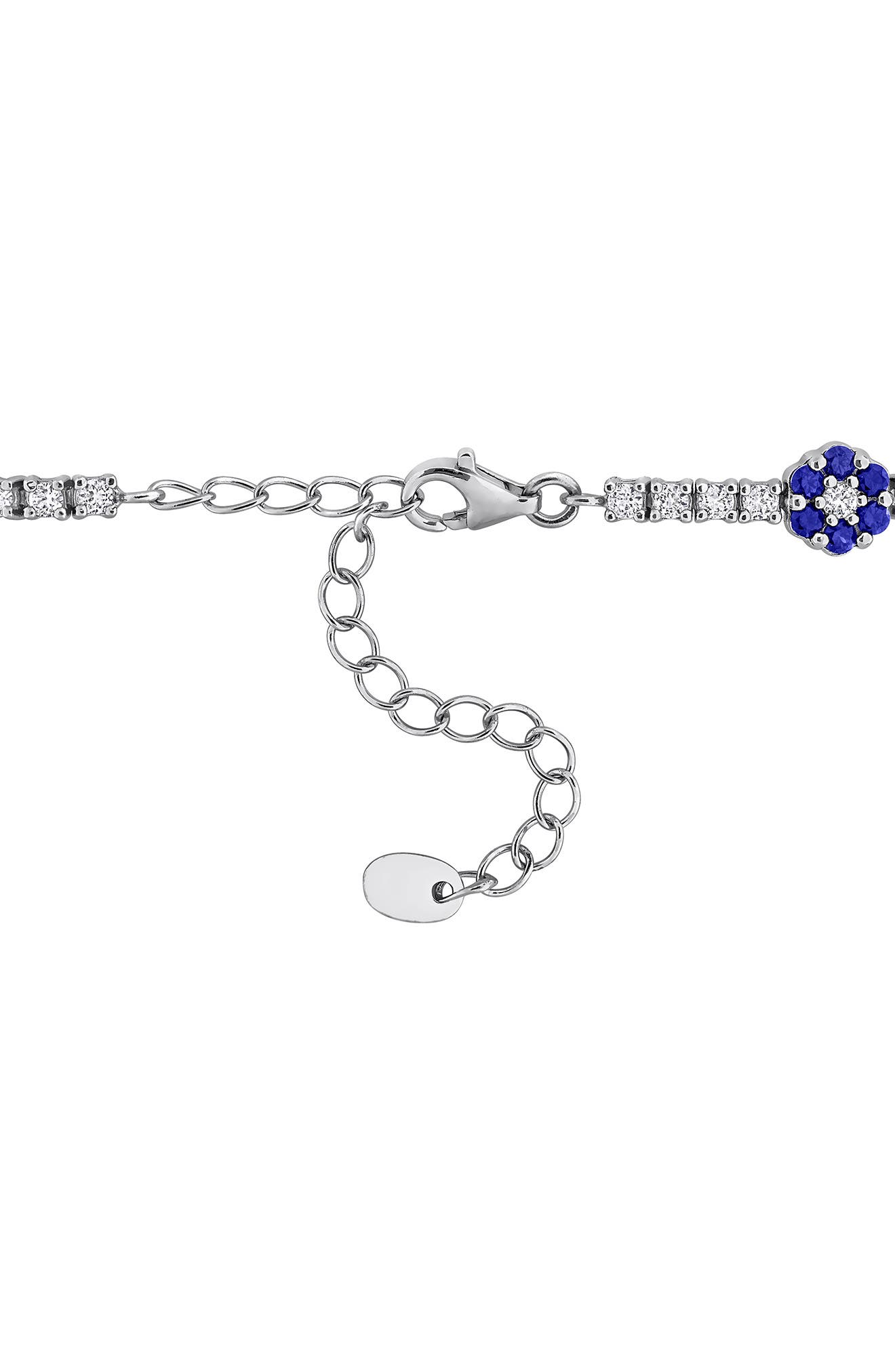 DELMAR Sterling Silver Created Sapphire Floral Cluster Line Bracelet ...