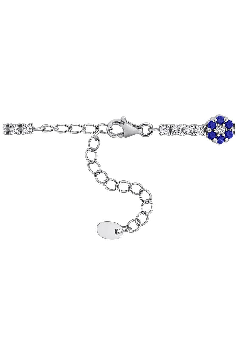 Sterling Silver Created Sapphire Floral Cluster Line Bracelet, Alternate, color, BLUE