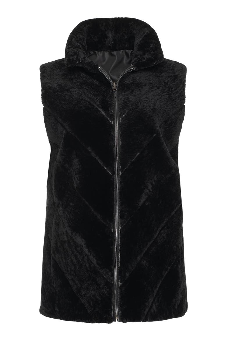 Reversible Chevron Genuine Shearling Vest, Alternate, color, BLACK/BLACK
