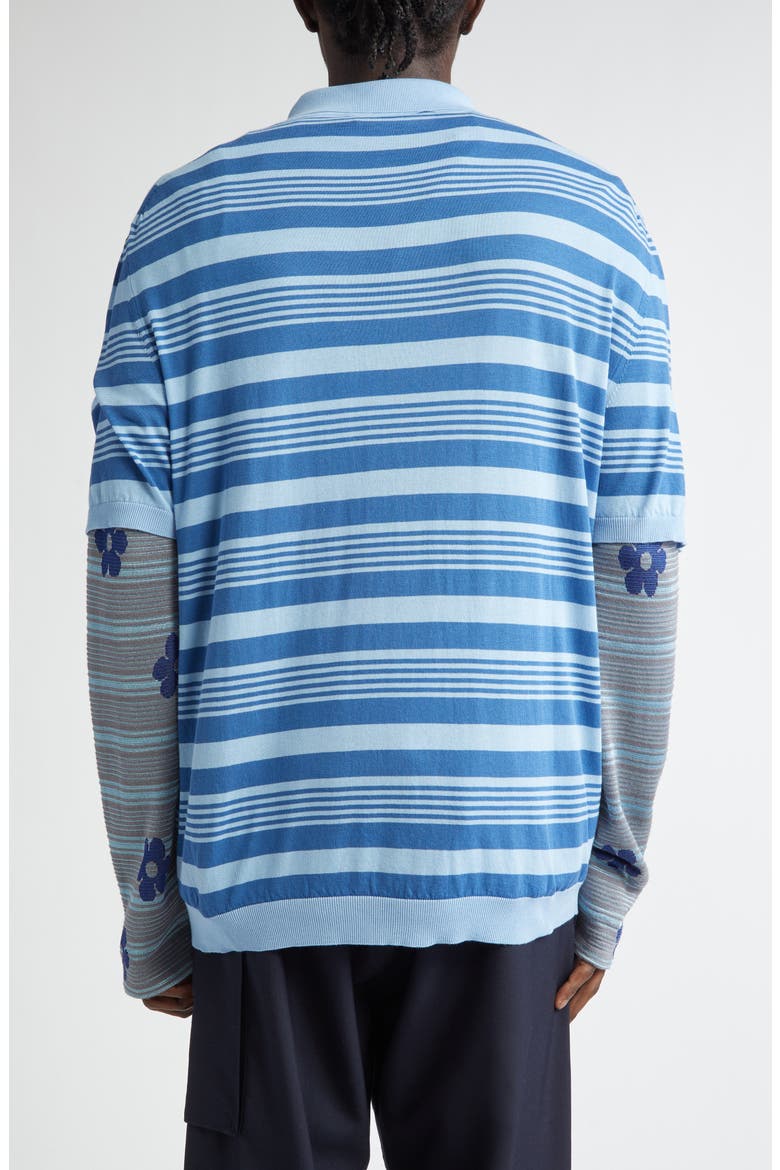 Stripe Relaxed Fit Cotton Polo Sweater, Alternate, color, AZURE