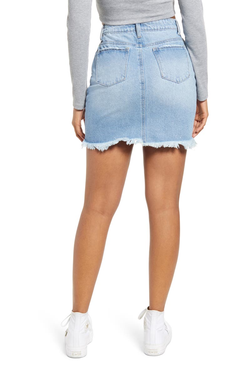 Paint Splatter Ripped Organic Denim Miniskirt, Alternate, color, BLUE DARK SPLATTER WASH