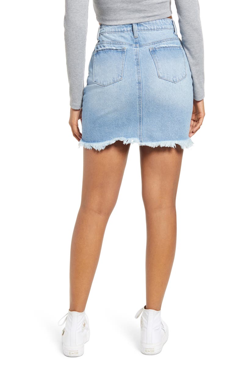 BP. Paint Splatter Ripped Organic Denim Miniskirt, Alternate, color, 