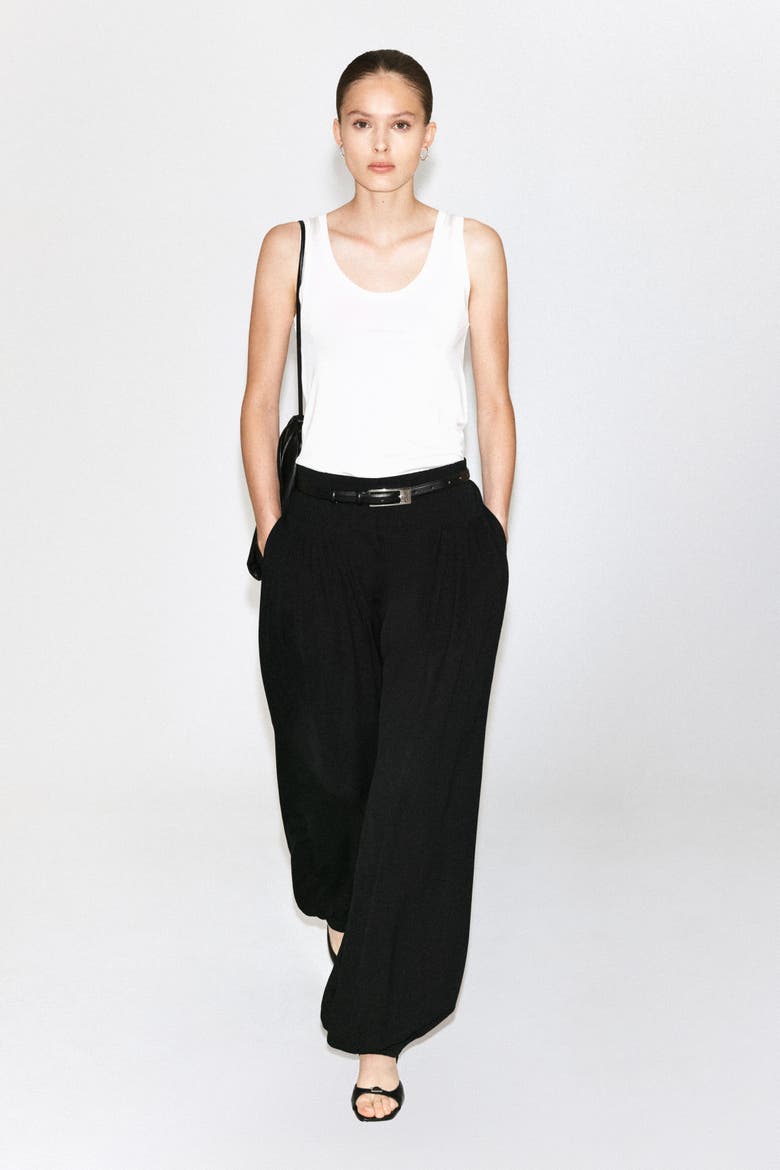 Pleated Crepe Balloon Pants, Alternate, color, BLACK
